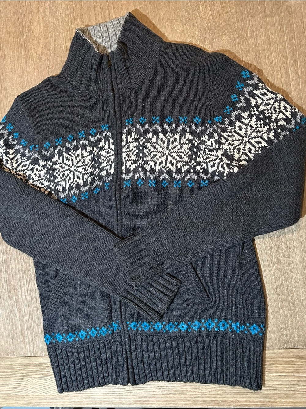 Aeropostale Men’s M Fair Isle Nordic Full Zip Sweater Cotton Wool Gray
